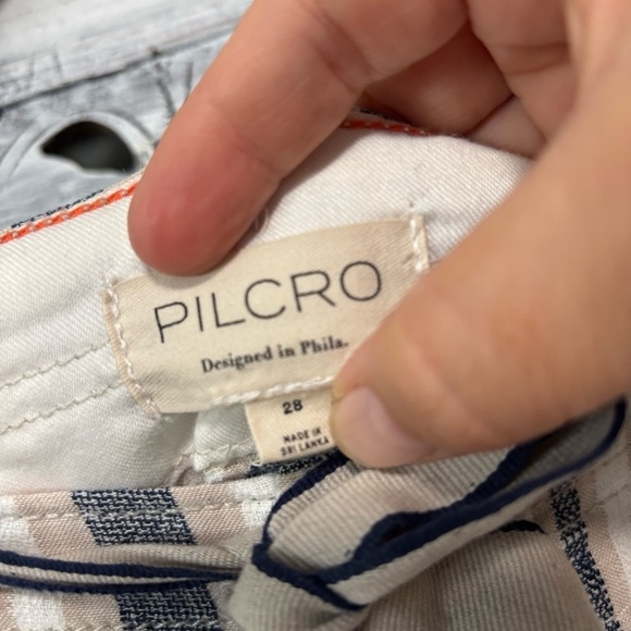 Pilcro Blue/White Stripe Linen Cotton Beach Wide Leg Baggy Cargo Pants - Picture 14 of 15